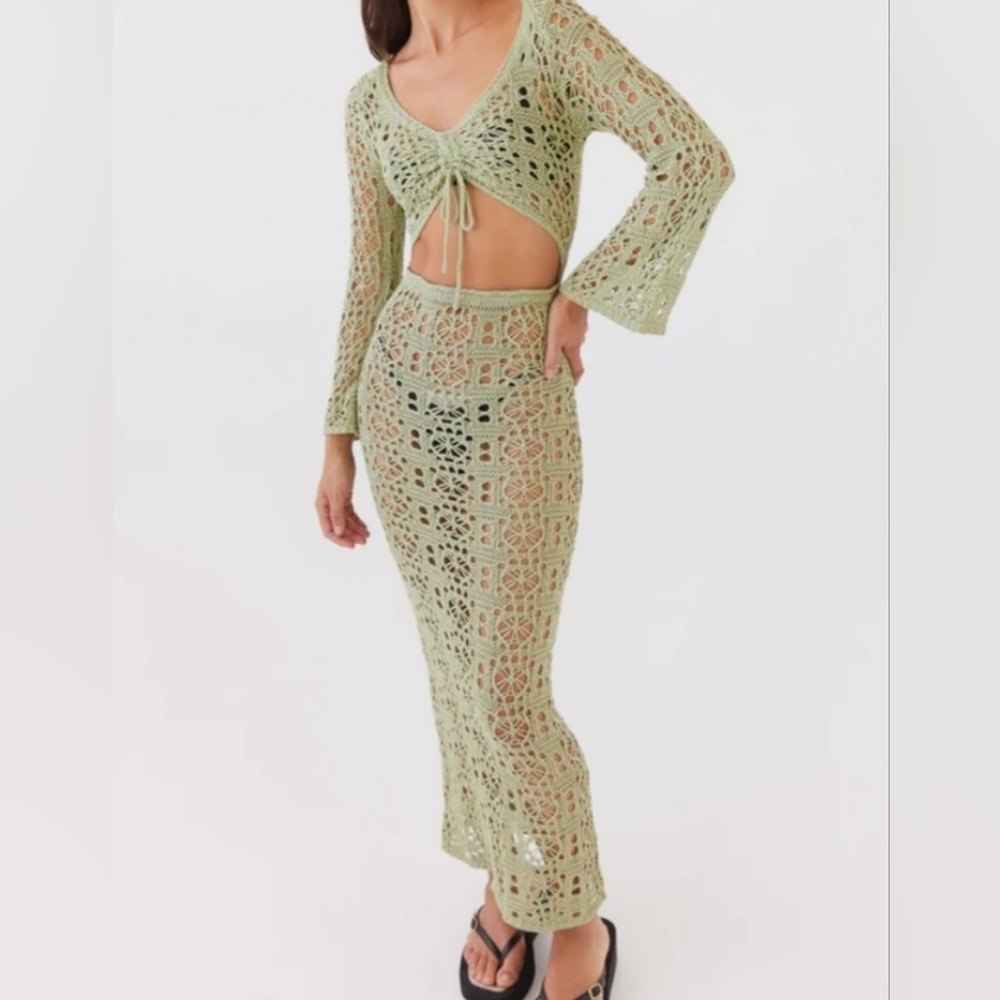 PEPPERMAYO, Olive Crochet Long Dress🌸